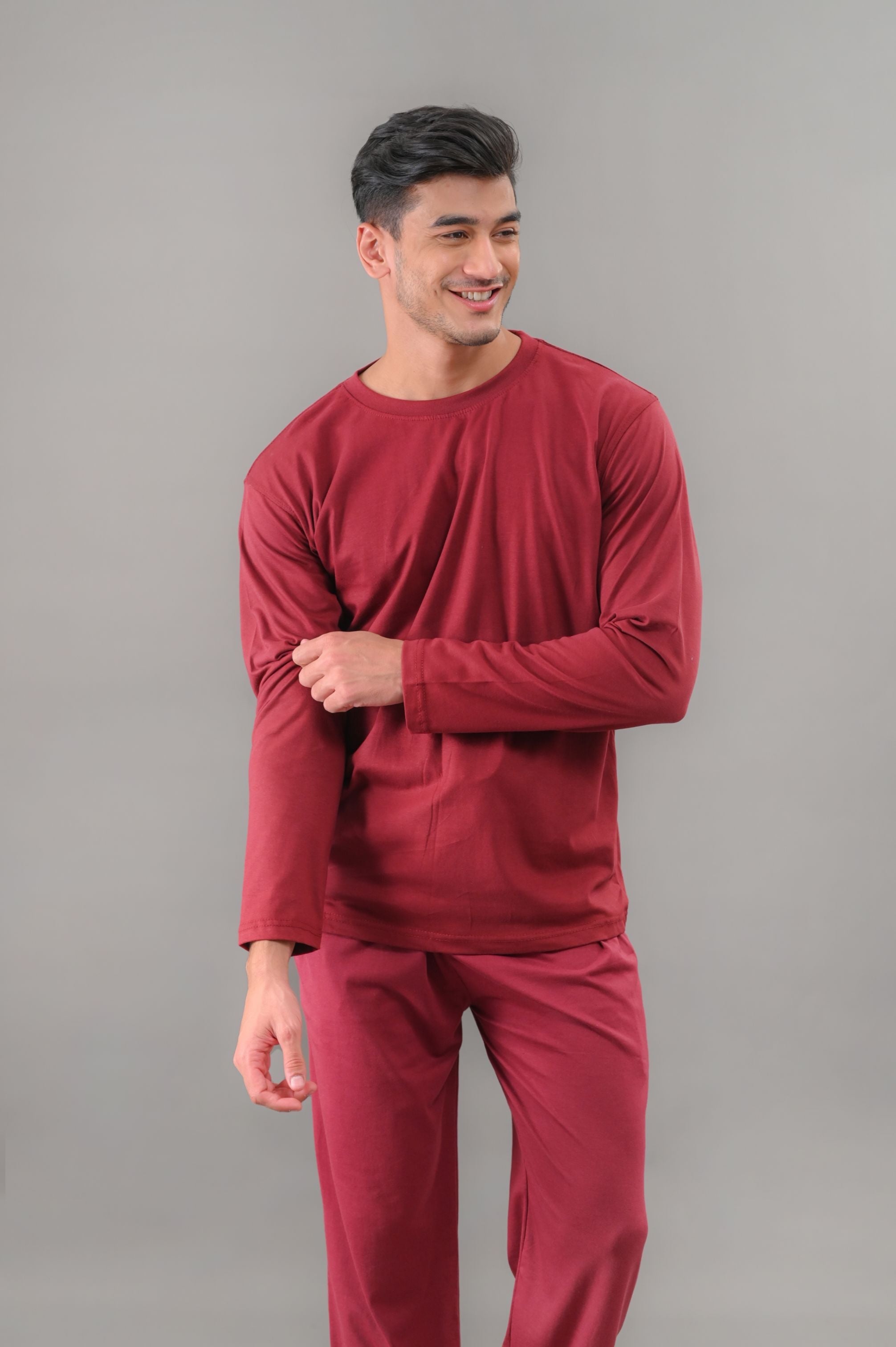 Maroon Full Sleeves T-Shirt - M - Checkmate Atelier - Official Online Store
