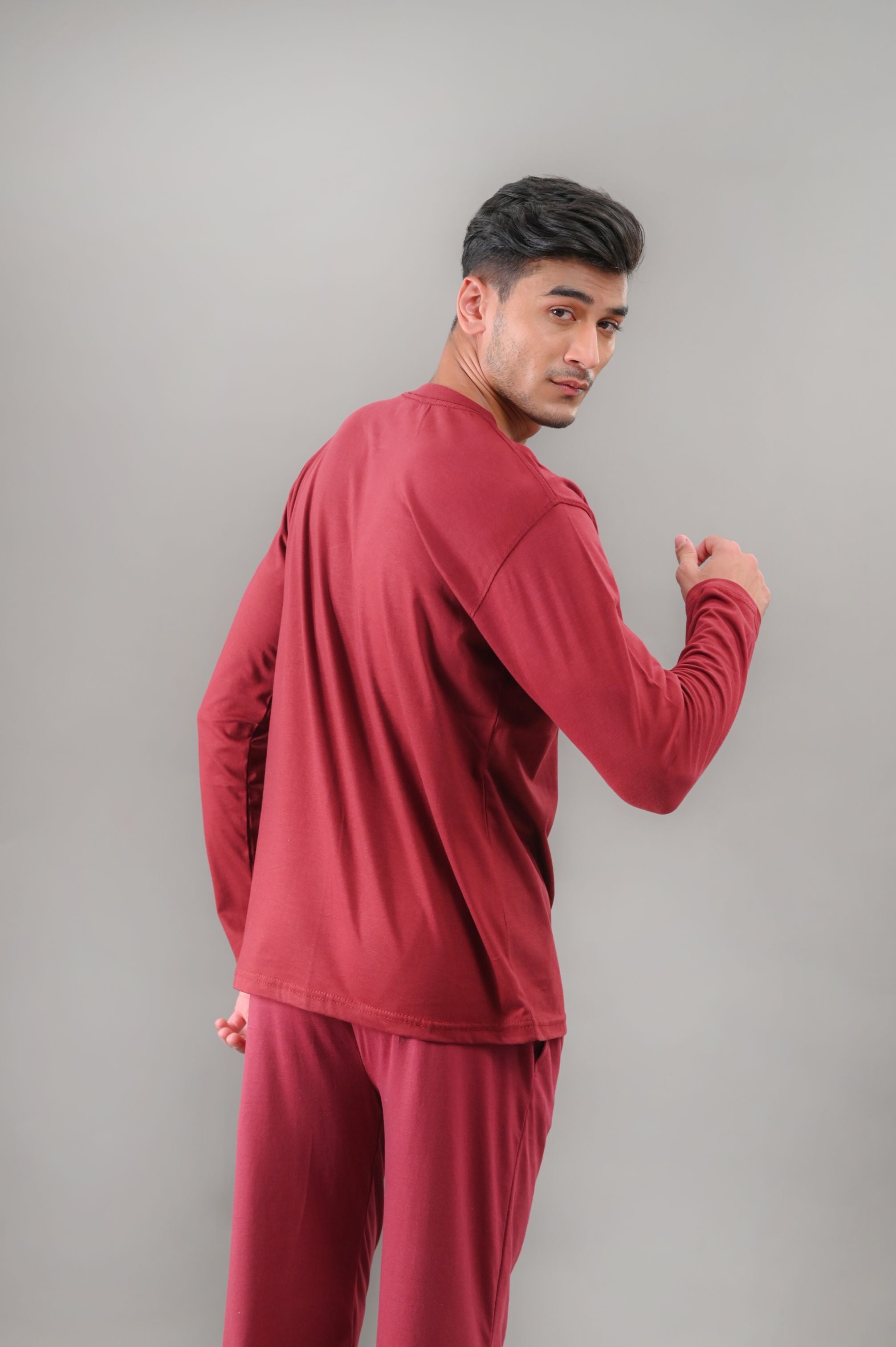 Maroon Full Sleeves T-Shirt - M - Shop Now - Checkmate Atelier