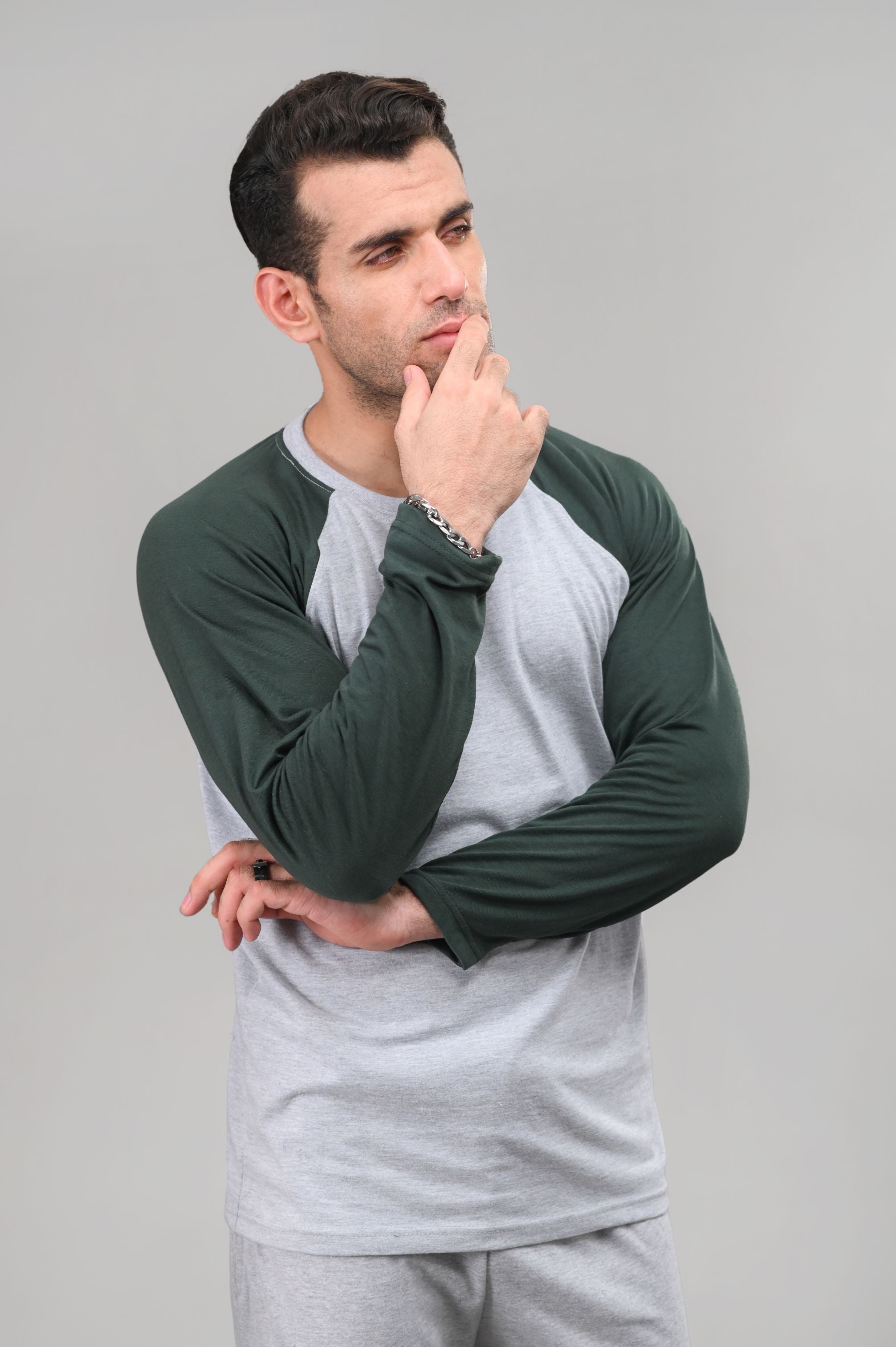 Green Raglan Full Sleeves T-Shirt - M - Checkmate Atelier - Official Online Store