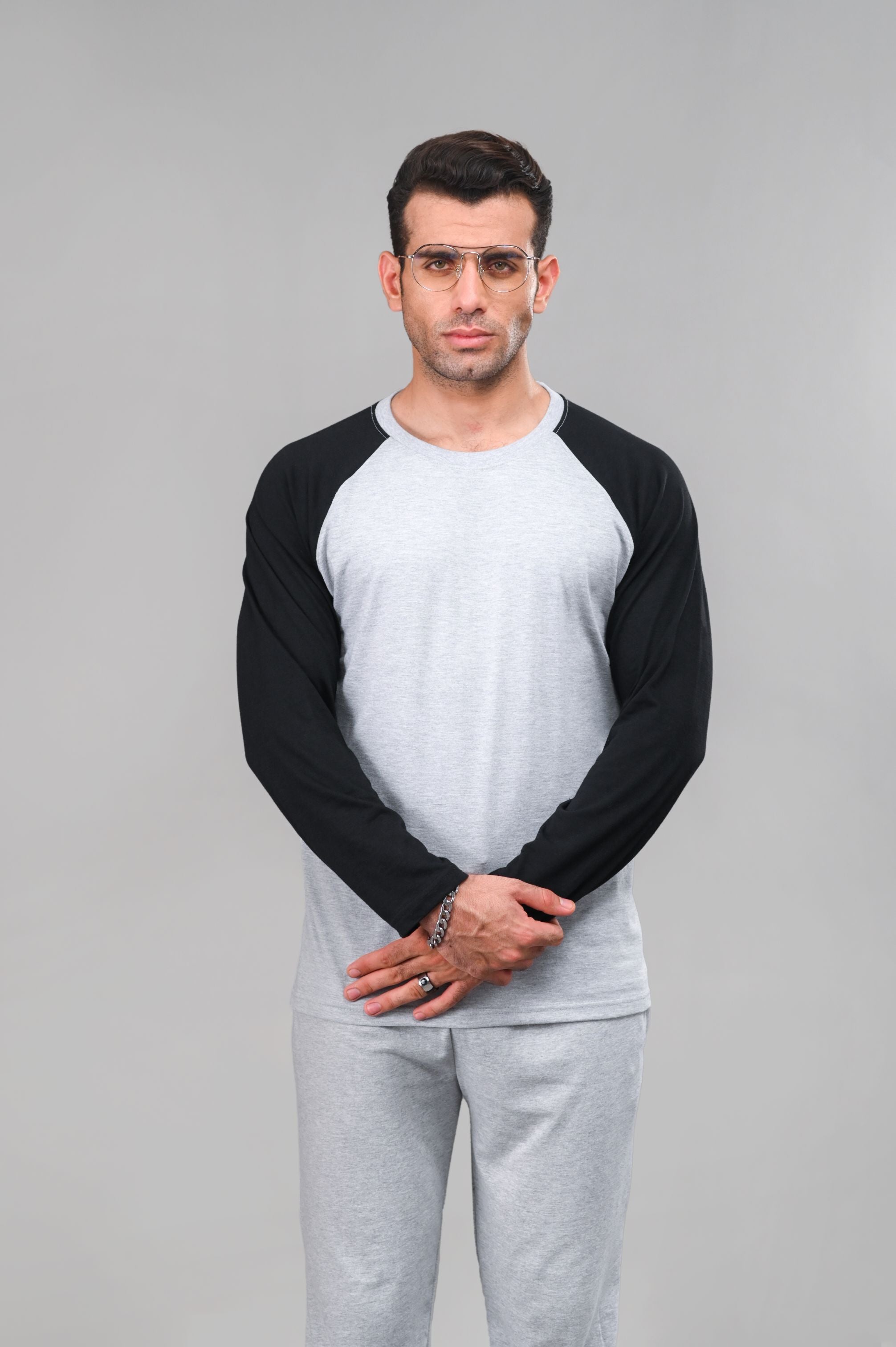 Black Raglan Full Sleeves T-Shirt - M - Checkmate Atelier - Official Online Store