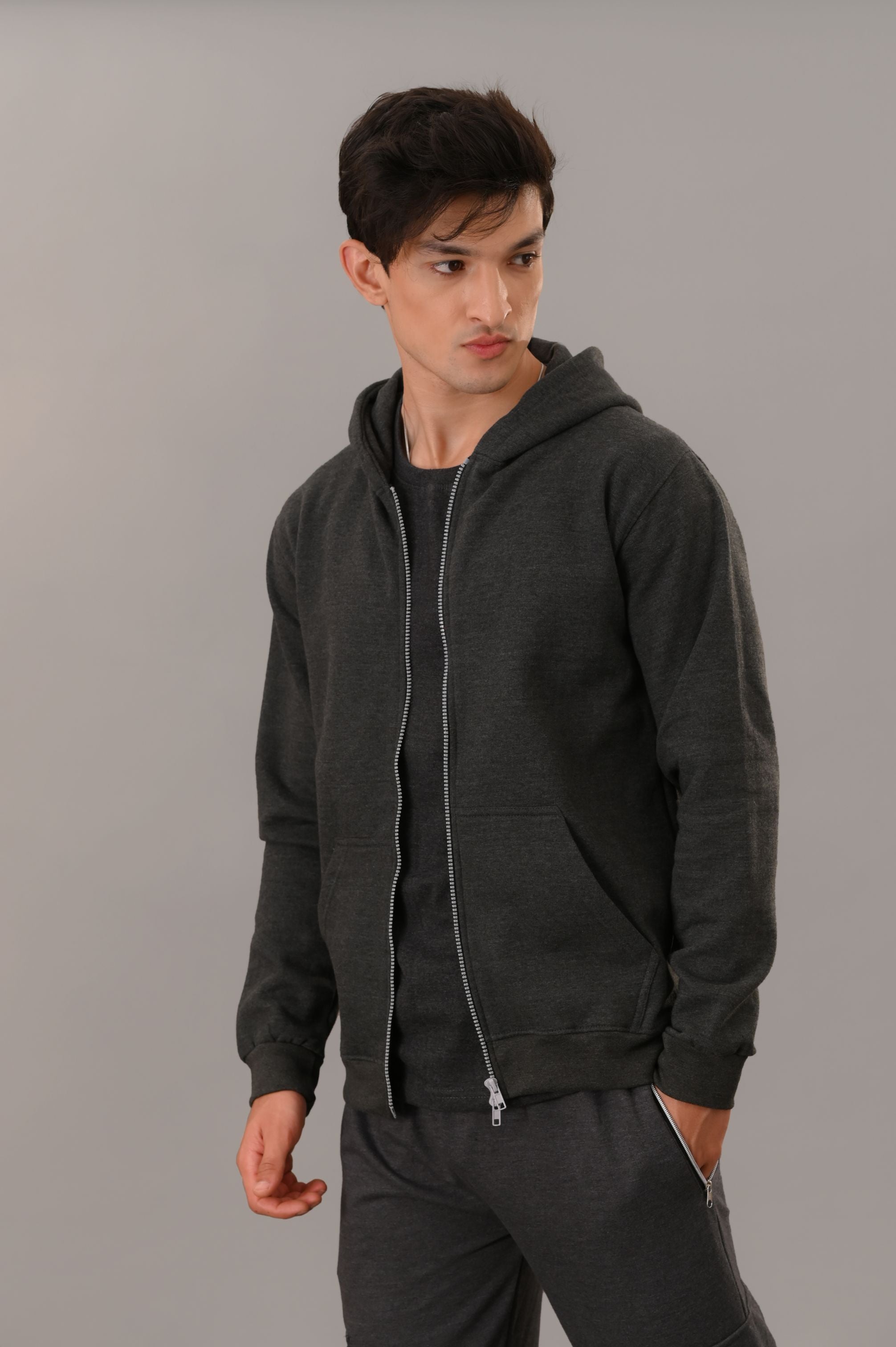 Charcoal Zipper Hoodie - M - Checkmate Atelier - Official Online Store