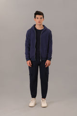 Navy Blue Zipper Hoodie - M - Checkmate Atelier - Official Online Store