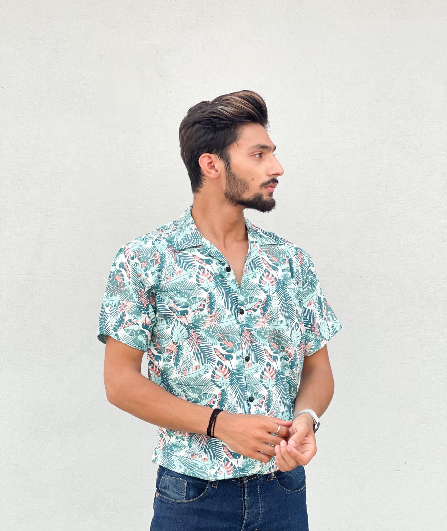 Mint Green Leaves Casual Shirt - Checkmate Atelier - Official Online Store