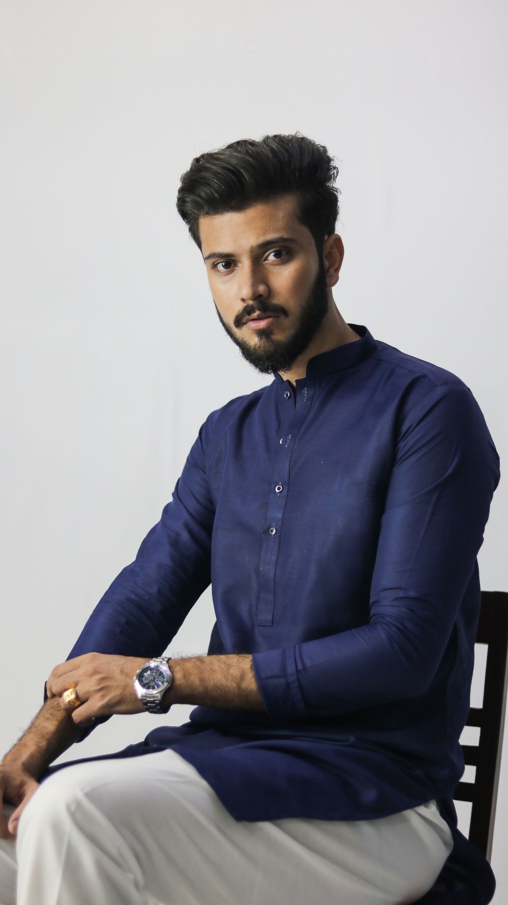 Stitched Navy Blue Kurta Pajama - Checkmate Atelier - Official Online Store