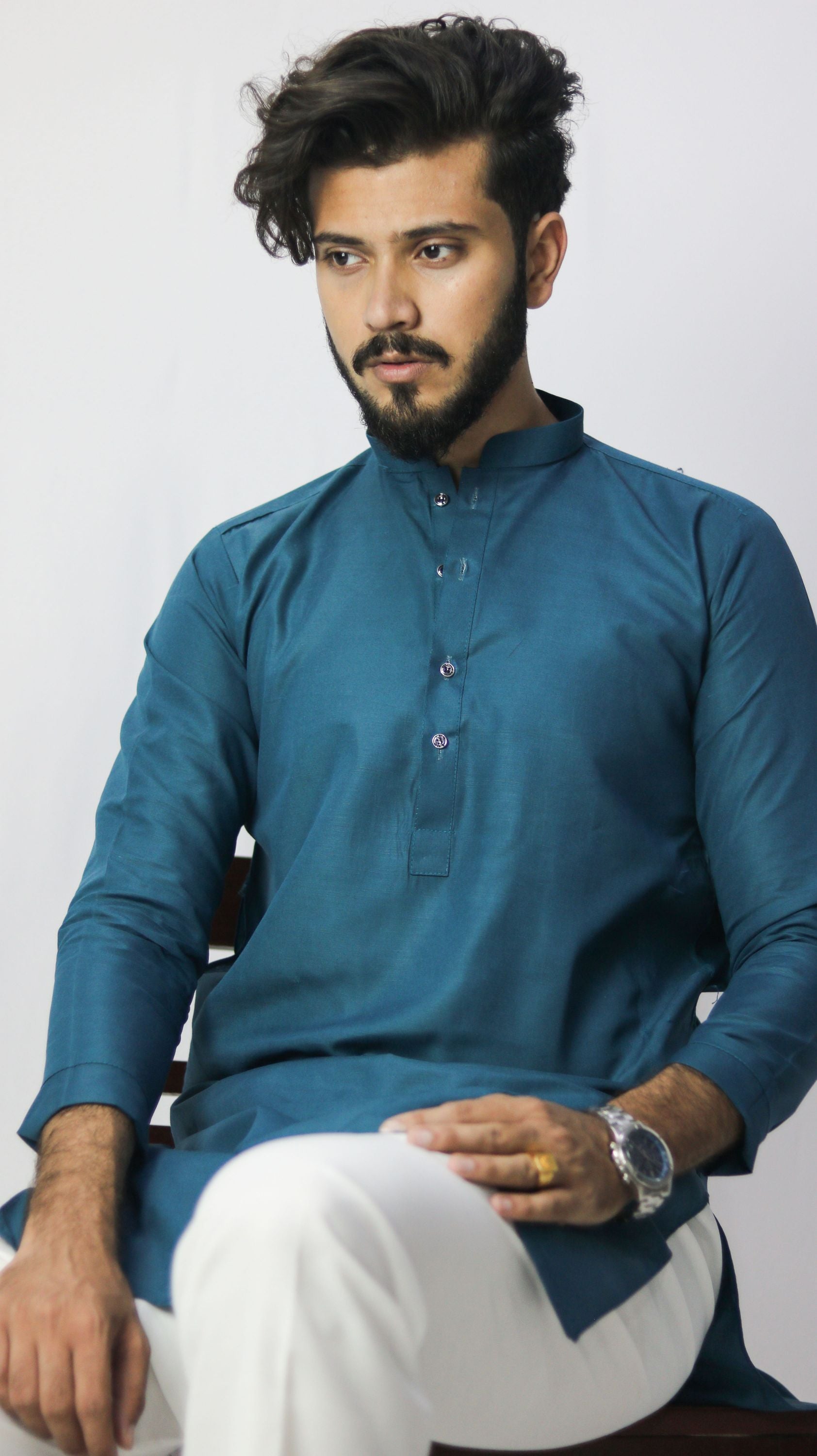 Stitched Sapphire Kurta Pajama - Checkmate Atelier - Official Online Store