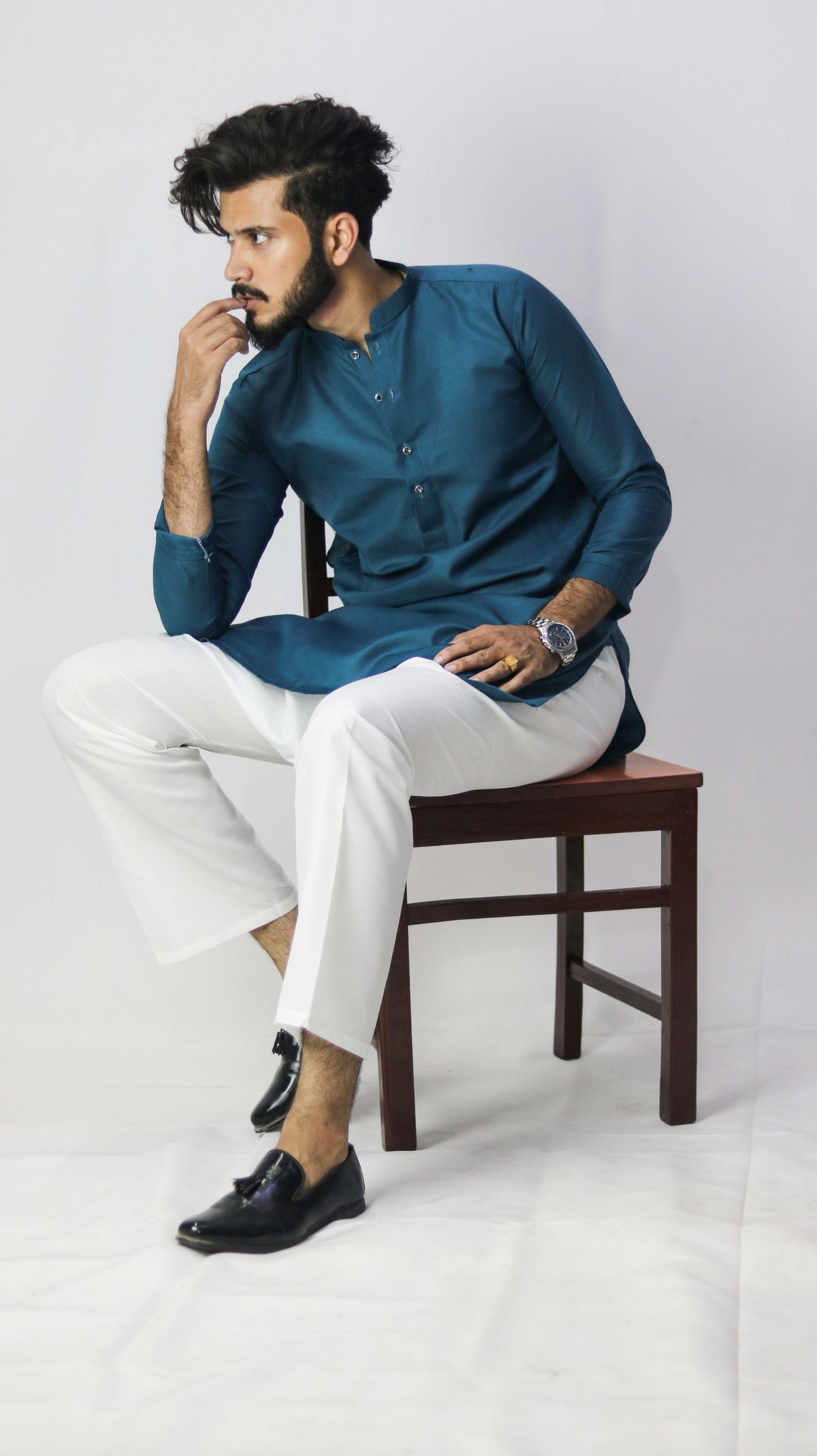 Stitched Sapphire Kurta Pajama - Checkmate Atelier - Official Online Store