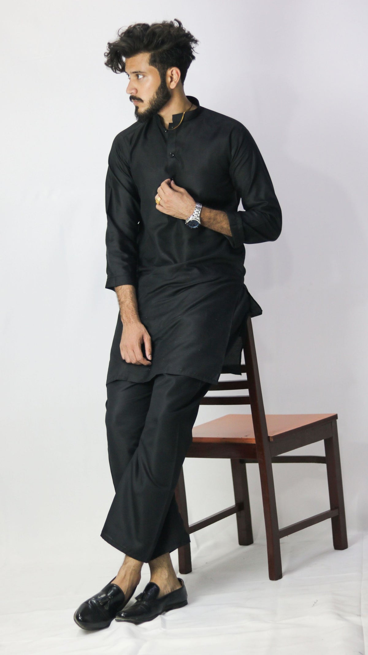 Stitched Black Kurta Pajama - Checkmate Atelier - Official Online Store