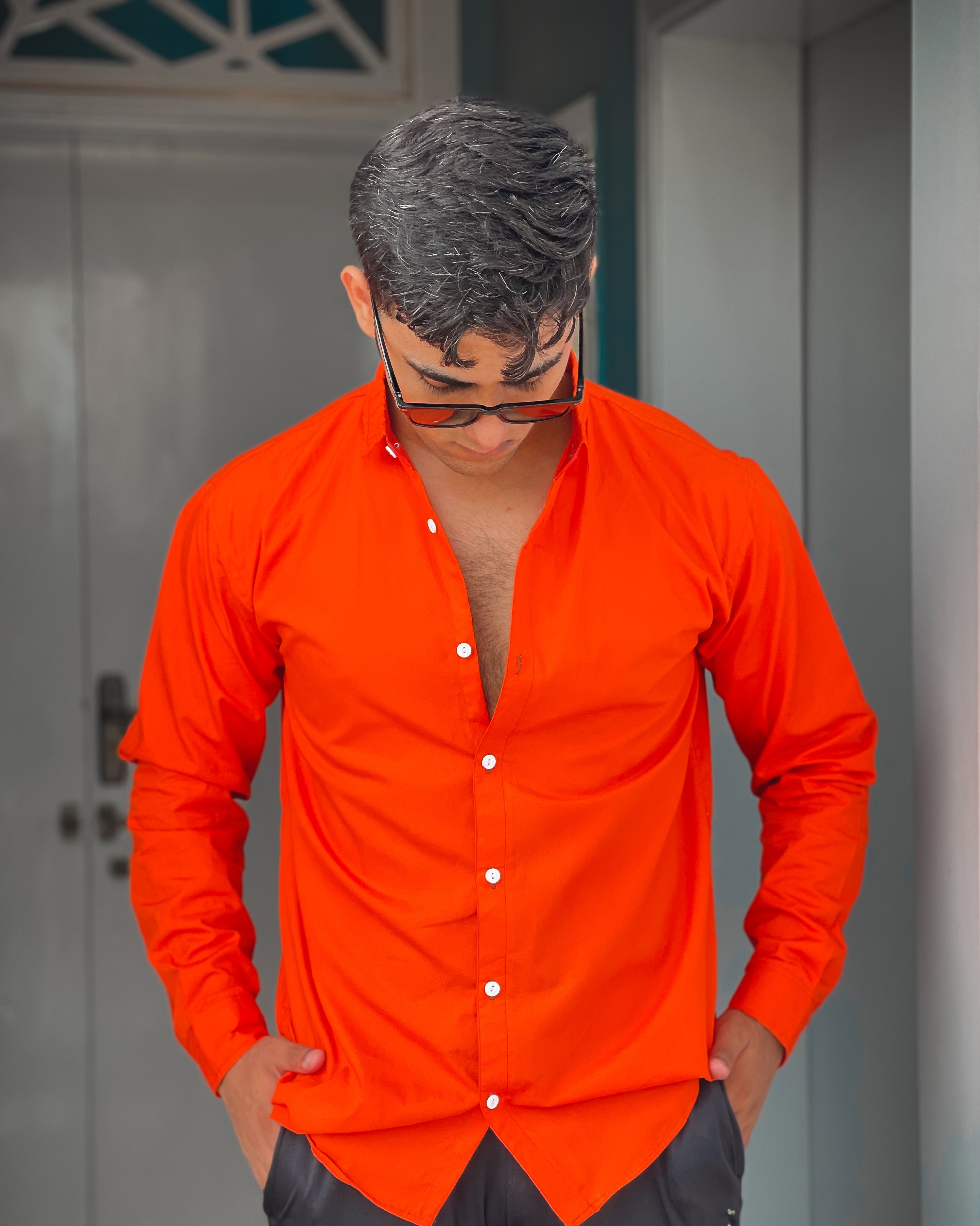 Orange Regular Fit Casual Shirt